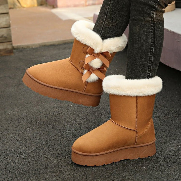 Lia - Warm-Lined Bow Snow Boots