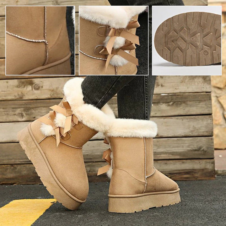 Lia - Warm-Lined Bow Snow Boots