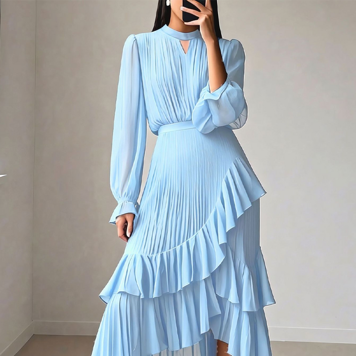 Camilla - Elegant Pleated Midi Dress with Ruffles